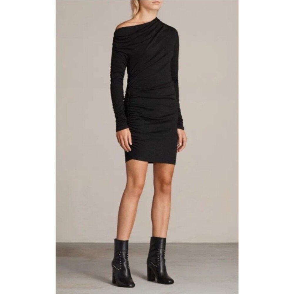AllSaints Spitalfields 6 Black Ruched Long Sleeve Stretch